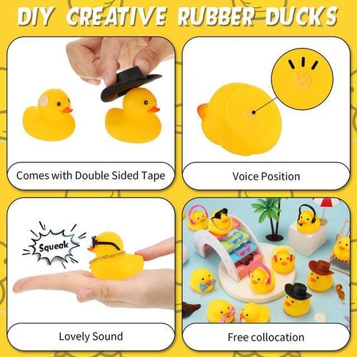 48 Pcs Rubber Duck Bath Toy Bulk Duck Car Ornaments with 12 Sunglasses 12 Cowboy Hat 12 12 Necklace 8 Earphones