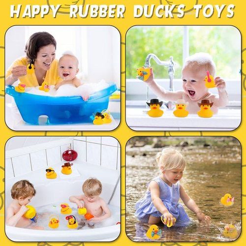 48 Pcs Rubber Duck Bath Toy Bulk Duck Car Ornaments with 12 Sunglasses 12 Cowboy Hat 12 12 Necklace 8 Earphones