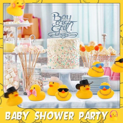 48 Pcs Rubber Duck Bath Toy Bulk Duck Car Ornaments with 12 Sunglasses 12 Cowboy Hat 12 12 Necklace 8 Earphones