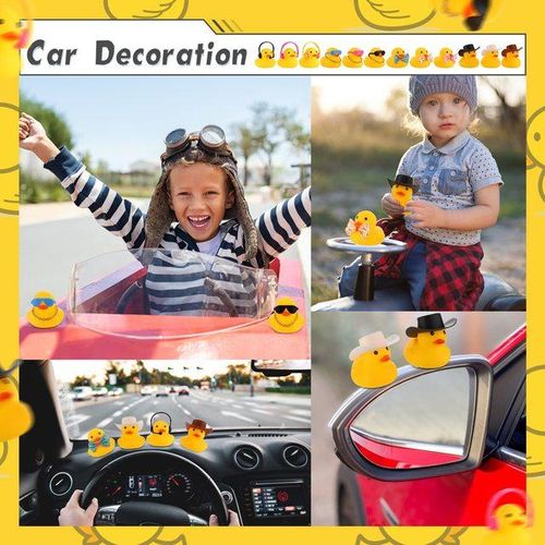 48 Pcs Rubber Duck Bath Toy Bulk Duck Car Ornaments with 12 Sunglasses 12 Cowboy Hat 12 12 Necklace 8 Earphones