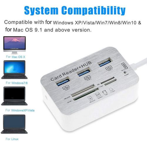 Portable Multi-in-1 3 Ports USB 3.0 High Speed Hub Adapter with MS SD M2 TF Card Reader for Computer Laptop