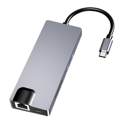 HW-TC12 8 In 1 Type-C / USB-C Multifunctional Extension HUB-Black