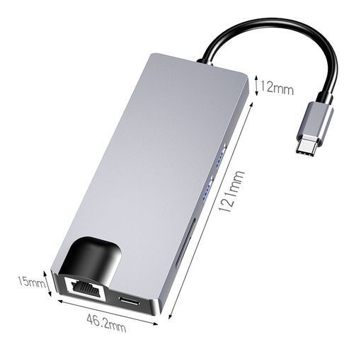 HW-TC12 8 In 1 Type-C / USB-C Multifunctional Extension HUB-Black
