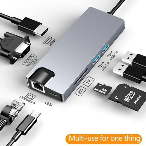 HW-TC12 8 In 1 Type-C / USB-C Multifunctional Extension HUB-Black