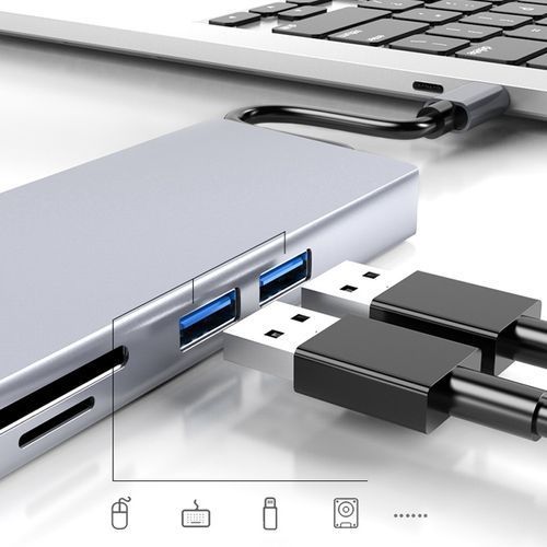 HW-TC12 8 In 1 Type-C / USB-C Multifunctional Extension HUB-Black