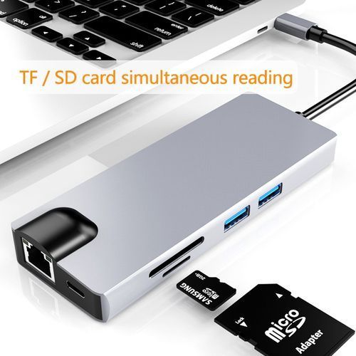 HW-TC12 8 In 1 Type-C / USB-C Multifunctional Extension HUB-Black