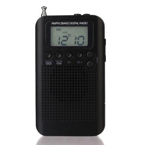 HRD104 Mini Portable Digital LCD Display Dual Band AM FM Stereo Radio ReceiverBlack