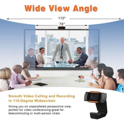 Webcam 1080P Full HD Computer Camera with Microphone, Conference - Black