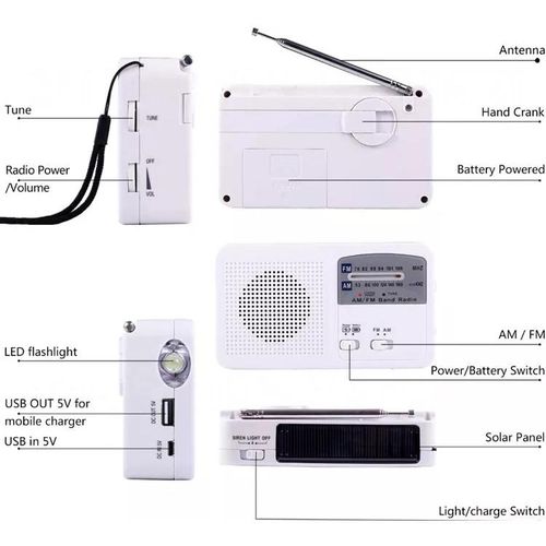 Radio Solar / Cranked Dynamo Power LED Flashlight with AM/FM Radio