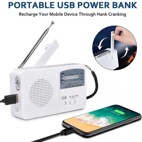 Radio Solar / Cranked Dynamo Power LED Flashlight with AM/FM Radio