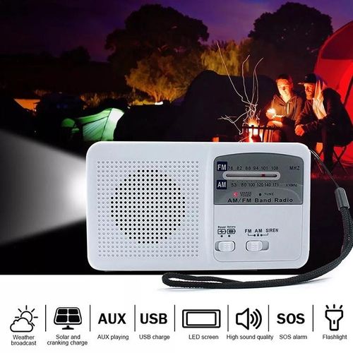 Radio Solar / Cranked Dynamo Power LED Flashlight with AM/FM Radio