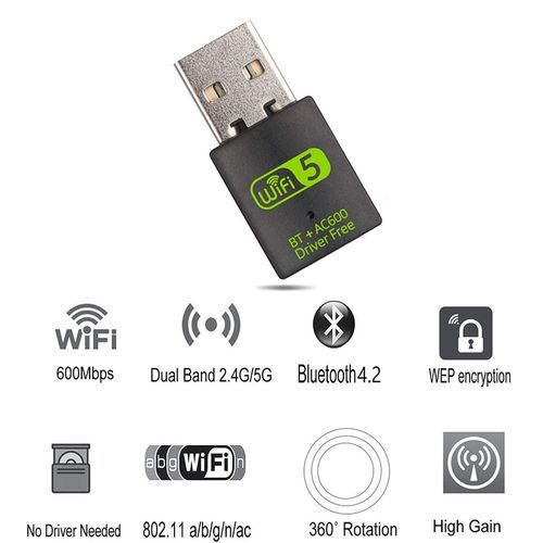 G38 2 In One  AC600 Wifi Adapter And Bluetooth Dongle 802.11 -Black