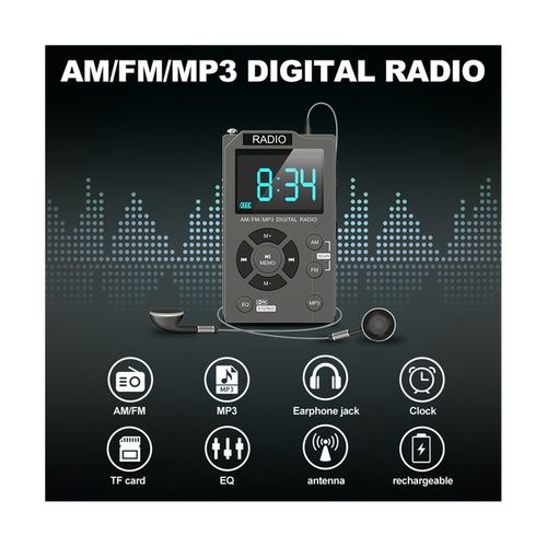 Portable Mini Radio Pocket Am Fm Digital Radio Stereo Receiver Auto-Search Channel Tf Card Mp3 Music Player European