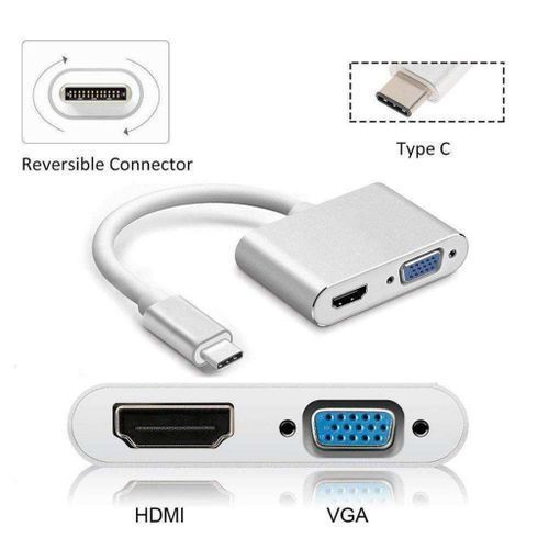 2in1 USB Type C Hub 4K HDMI & VGA Port Display Adapter Splitter Box- White