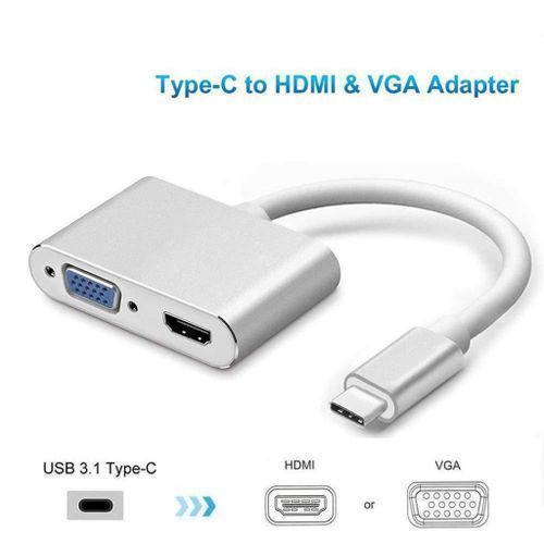 2in1 USB Type C Hub 4K HDMI & VGA Port Display Adapter Splitter Box- White