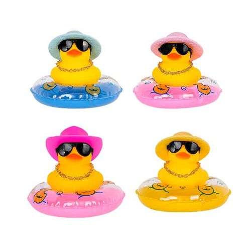 Car Duck Car Rubber Dashboard Decorations Ornament Rubber Duck with Mini Swim Ring Sun Cowboy Hat Necklace