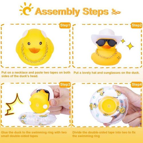 Car Duck Car Rubber Dashboard Decorations Ornament Rubber Duck with Mini Swim Ring Sun Cowboy Hat Necklace