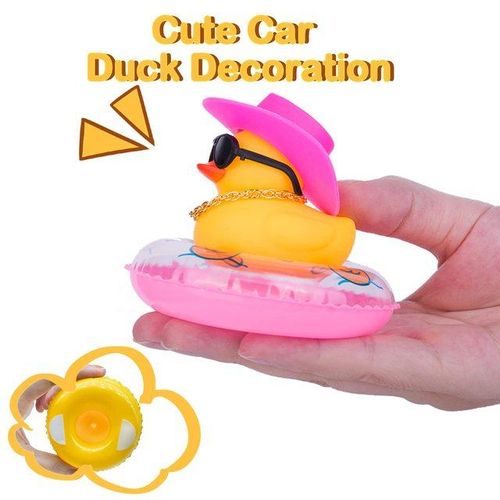 Car Duck Car Rubber Dashboard Decorations Ornament Rubber Duck with Mini Swim Ring Sun Cowboy Hat Necklace