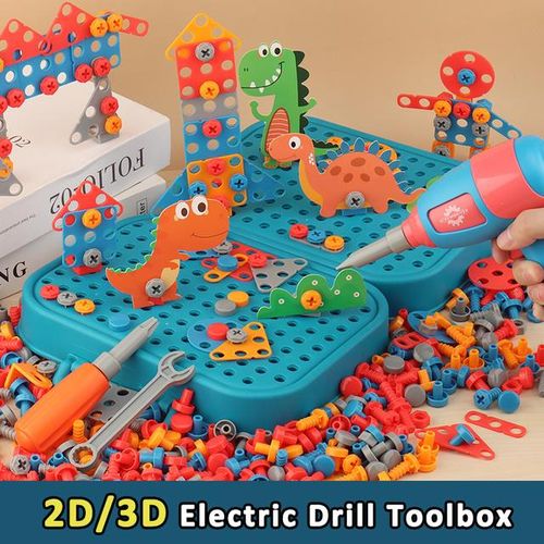 Children Electric Drill Toolbox Driller Games 3D Tool Toy for Boys Montessori Screw Puzzle Kid Pretend Play Toys Children