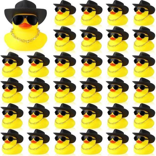 12/24/36 Sets Cowboy Rubber Ducks Bulk for Ducking Cool Rubber Ducks Rubber Ducks with Mini Hat Necklace Bath Toy