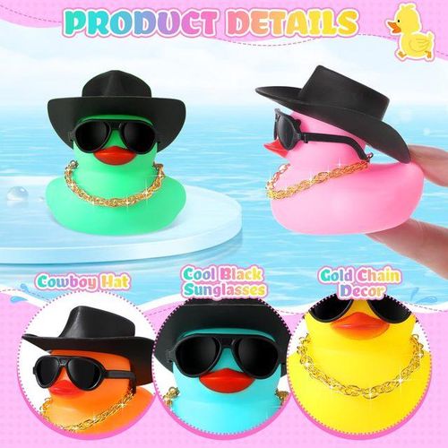 12/24/36 Sets Cowboy Rubber Ducks Bulk for Ducking Cool Rubber Ducks Rubber Ducks with Mini Hat Necklace Bath Toy