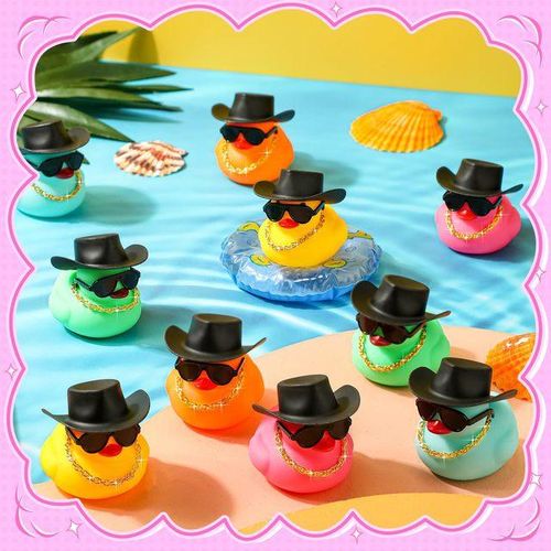 12/24/36 Sets Cowboy Rubber Ducks Bulk for Ducking Cool Rubber Ducks Rubber Ducks with Mini Hat Necklace Bath Toy