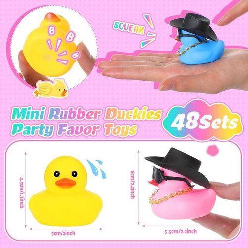 12/24/36 Sets Cowboy Rubber Ducks Bulk for Ducking Cool Rubber Ducks Rubber Ducks with Mini Hat Necklace Bath Toy