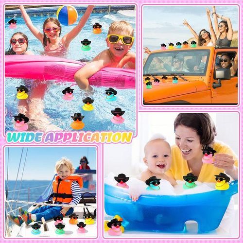 12/24/36 Sets Cowboy Rubber Ducks Bulk for Ducking Cool Rubber Ducks Rubber Ducks with Mini Hat Necklace Bath Toy