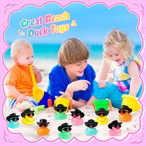 12/24/36 Sets Cowboy Rubber Ducks Bulk for Ducking Cool Rubber Ducks Rubber Ducks with Mini Hat Necklace Bath Toy