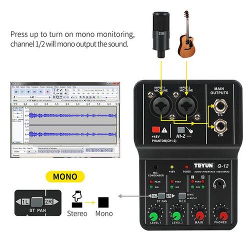 Q-12 Audio Mixer Professional Sound Board Console Desk System Interface 4 Channel 48v Power Stereo Computer Sound Card