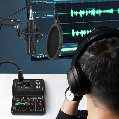 Q-12 Audio Mixer Professional Sound Board Console Desk System Interface 4 Channel 48v Power Stereo Computer Sound Card