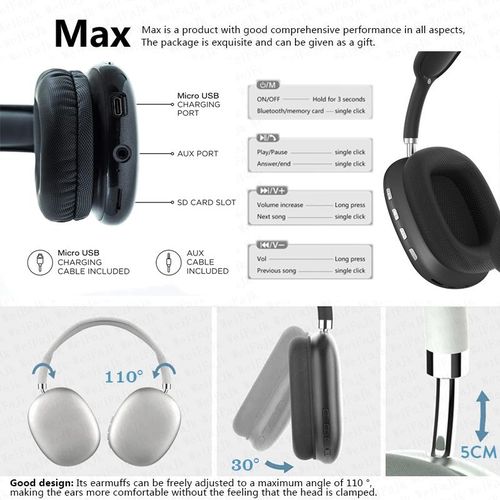 Original Air Max P9 Pro Wireless Bluetooth Over Ear Headphones Noise Cancelling Mic Pods Sports Gaming Headset For Apple iPhone
