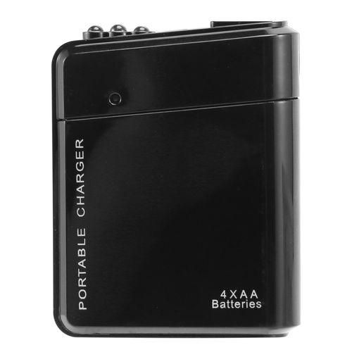 Black 4X AA Battery Portable Emergency Power Charger USB For