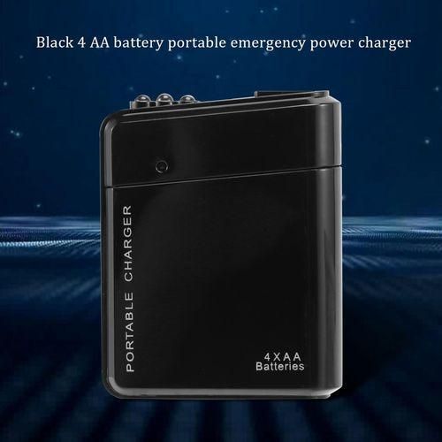 Black 4X AA Battery Portable Emergency Power Charger USB For