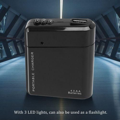 Black 4X AA Battery Portable Emergency Power Charger USB For