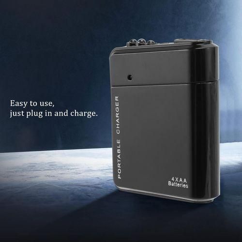 Black 4X AA Battery Portable Emergency Power Charger USB For