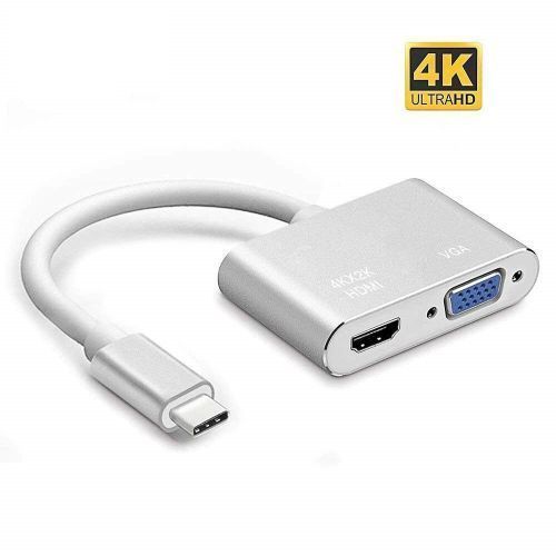 USB C Type C To HDMI-compatible VGA  Adapter 4K USB3.1 Audio Video Converter For Samsung Galaxy S10/S9/S8 Huawei Mate 20/P30 Pro- Silver