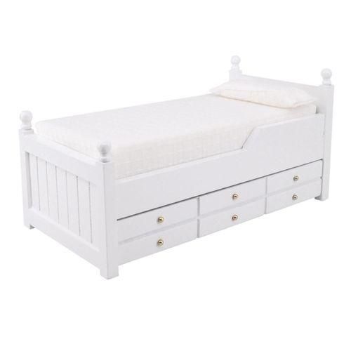 1:12 Miniature Wooden Drawer Bed Doll House Handcrafted