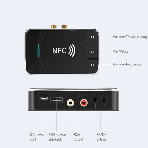 BT5.0 2-in-1 Trans-mitter Receiver NFC BT Audio Adapter 15m
