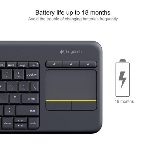 Logitech K400 Plus Wireless Touch Control Keyboard- Grey