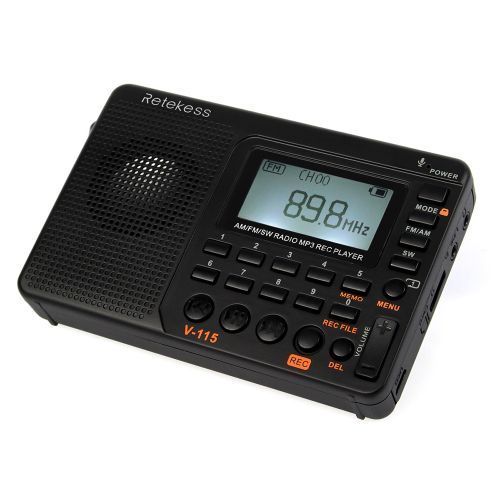 Retekess V-115 FM/AM/SW Radio Multiband Radio Receiver REC Recorder Bass Sound MP3 Player Speakers With Sleep Timer Black