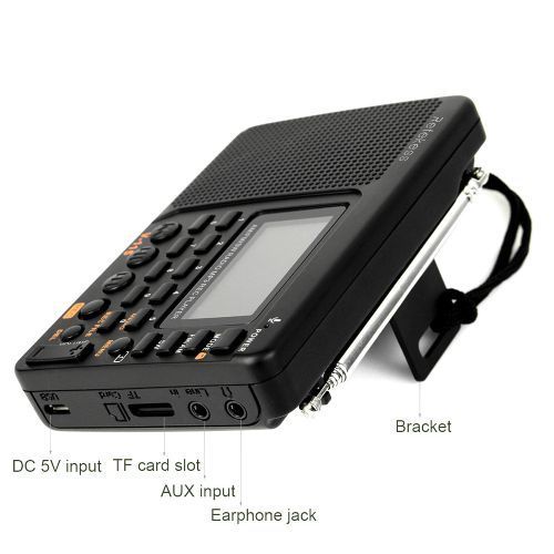 Retekess V-115 FM/AM/SW Radio Multiband Radio Receiver REC Recorder Bass Sound MP3 Player Speakers With Sleep Timer Black