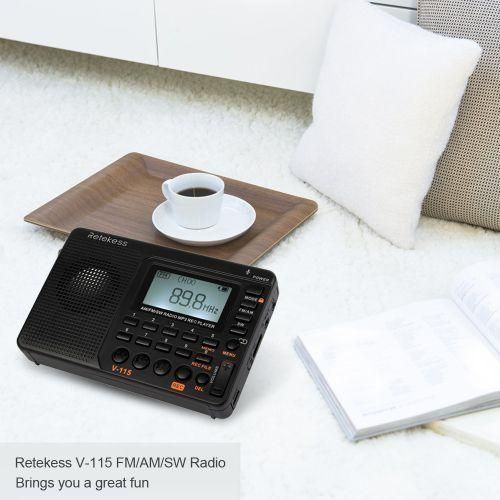 Retekess V-115 FM/AM/SW Radio Multiband Radio Receiver REC Recorder Bass Sound MP3 Player Speakers With Sleep Timer Black NO5114