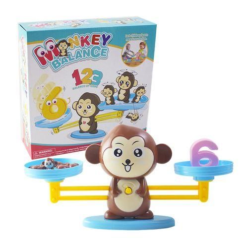 34x17cm Piglet / Puppy / Monkey Balance Scale Toy Animals Number Math Learning Toy Brown Monkey