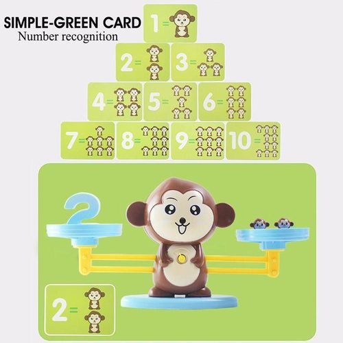 34x17cm Piglet / Puppy / Monkey Balance Scale Toy Animals Number Math Learning Toy Brown Monkey