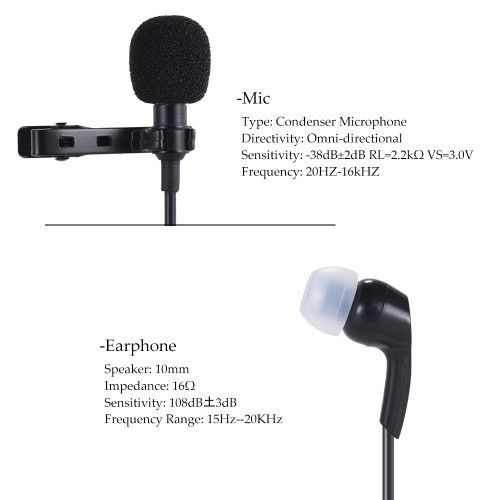 Andoer Mini Clip-on Lapel Lavalier Microphone Mic Earphone