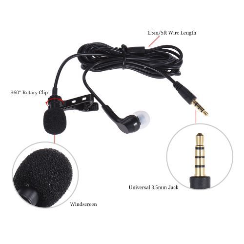 Andoer Mini Clip-on Lapel Lavalier Microphone Mic Earphone