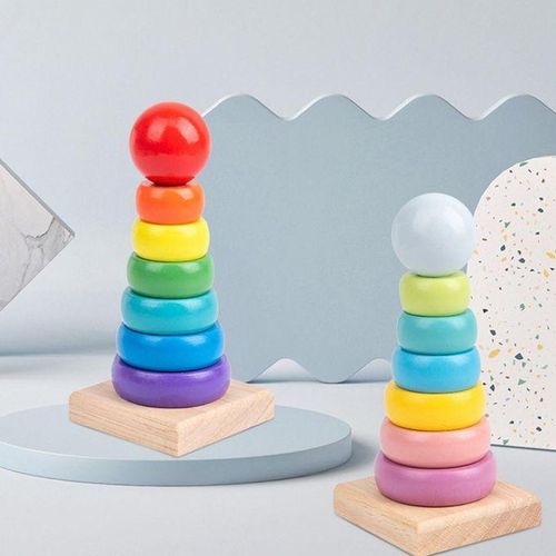 Wooden Colorful Building Stacking Blocks Baby Macaron Color