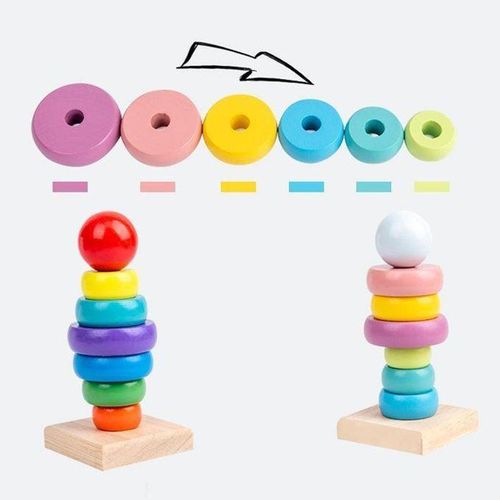 Wooden Colorful Building Stacking Blocks Baby Macaron Color