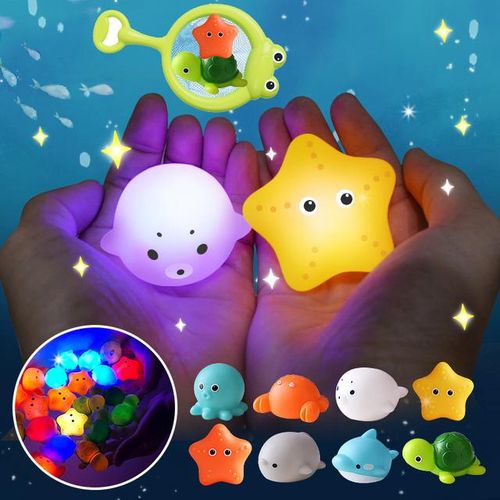 Baby Bath Toys Cute Luminous Floating Animals Swimming Water Play Fun Bathroom Bathtub Fishing Net Toy for Kids